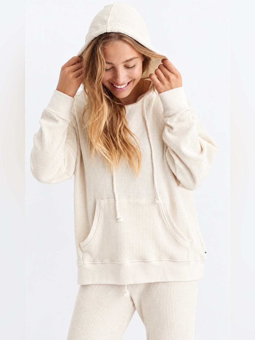 Aerie Waffle Knit Hoodie – Size Small – Beige